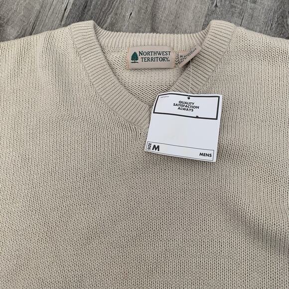 Northwest Territory Sweater Mens Medium Tan Cotton Knit Vintage Deadstock NEW - Picture 6 of 6